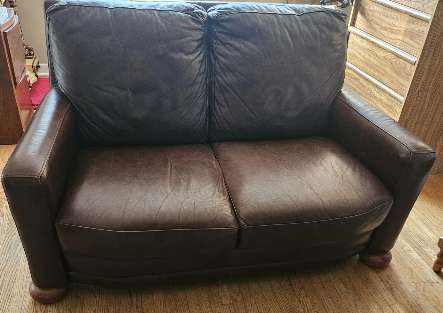 Dark Brown Leather Loveseat