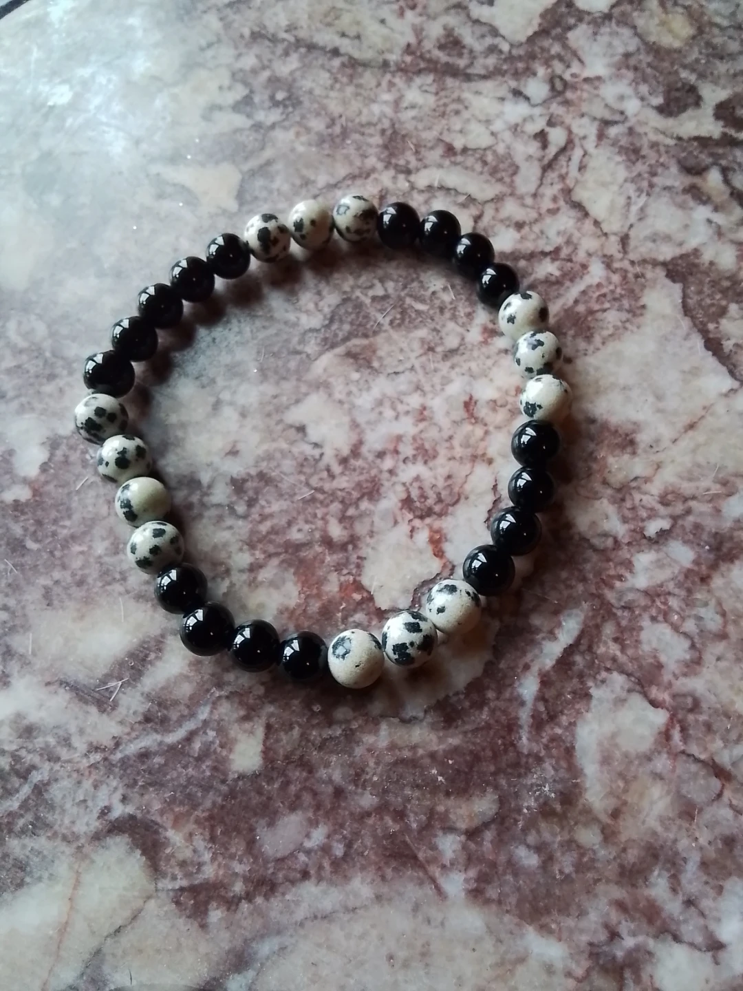 Handmade Black Onyx & Dalmatian Stone Protection Bracelet
