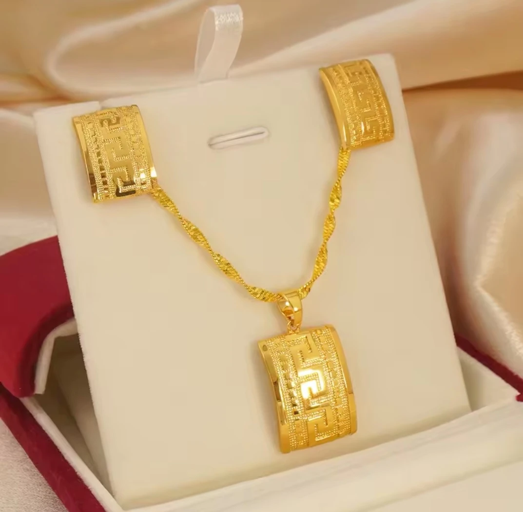 Gold-plated classic Greek Key Jewelry Set