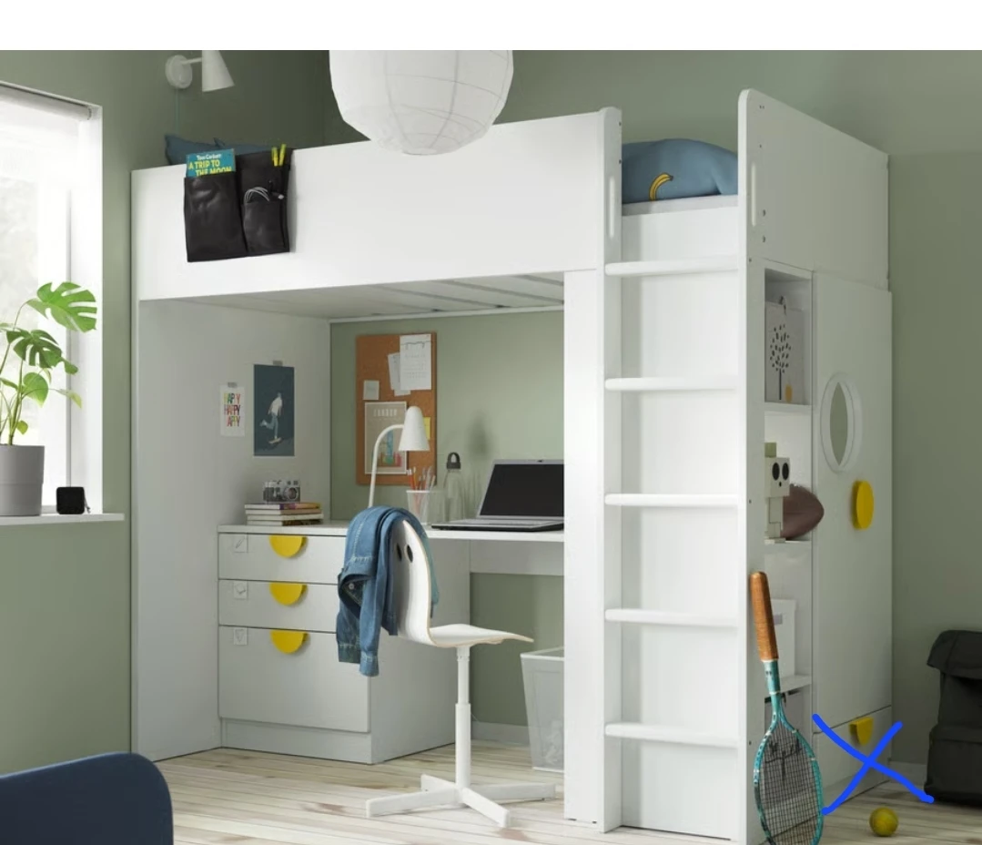 Ikea Loft Bed with Desk and Closet attached.