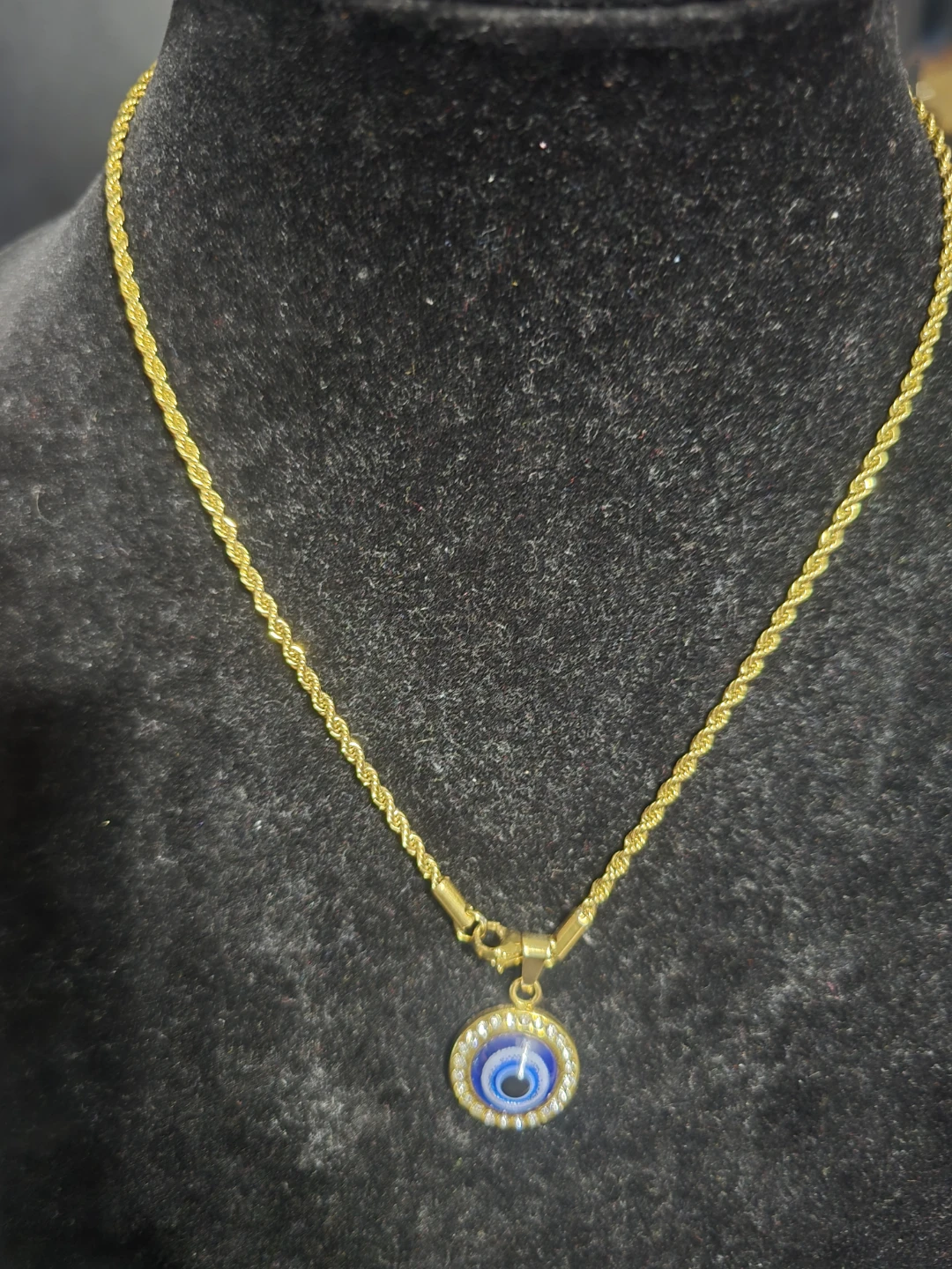 Gold-Tone Evil Eye Pendant Rope Chain Necklace