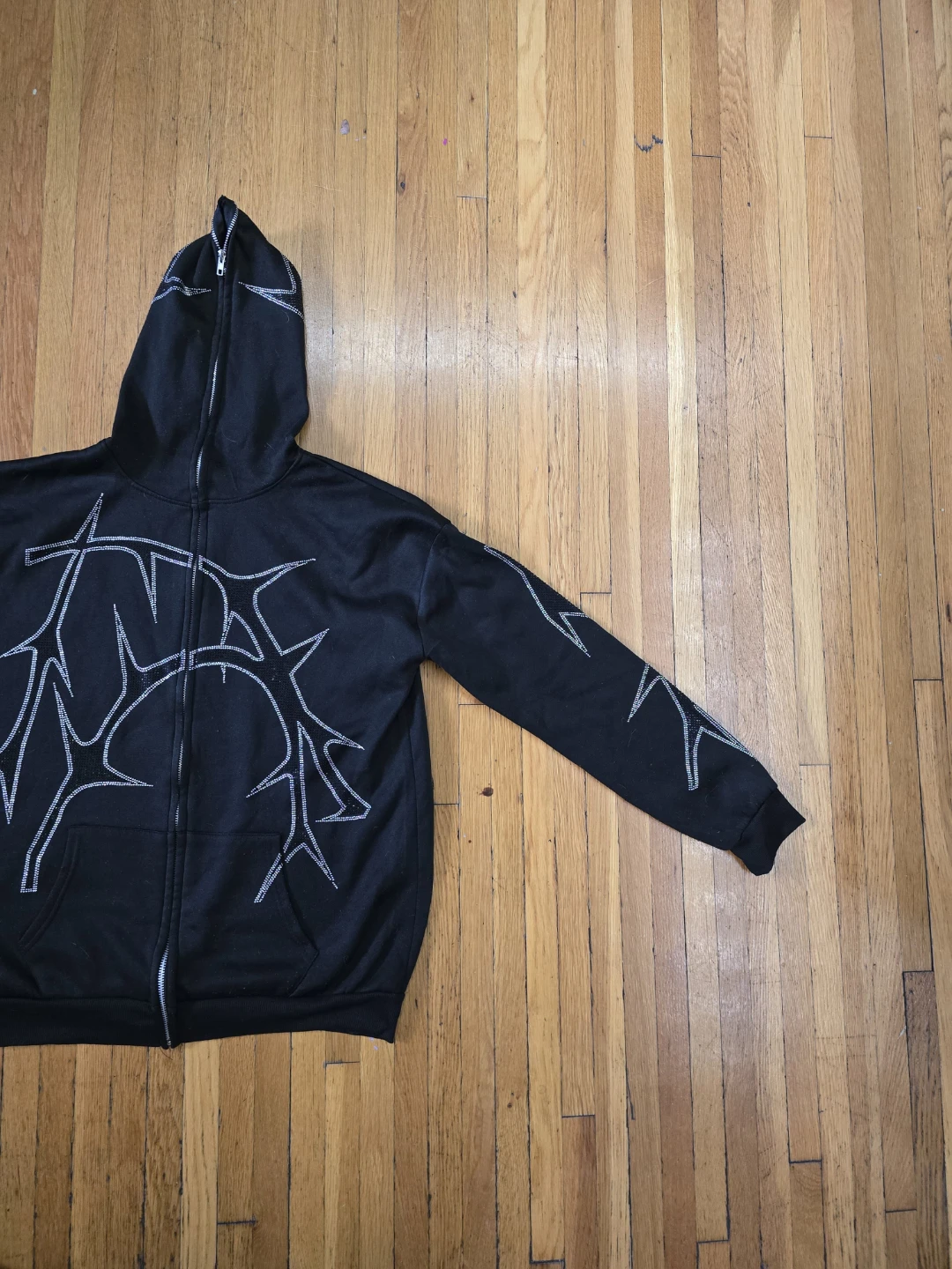 Black Zip-Up Hoodie with Graphic Design - photo 2
