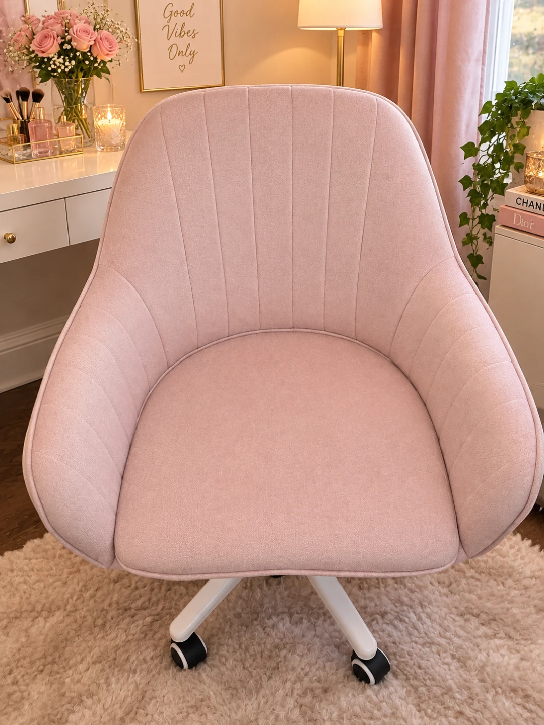 Pink office chair velvet matierial 150