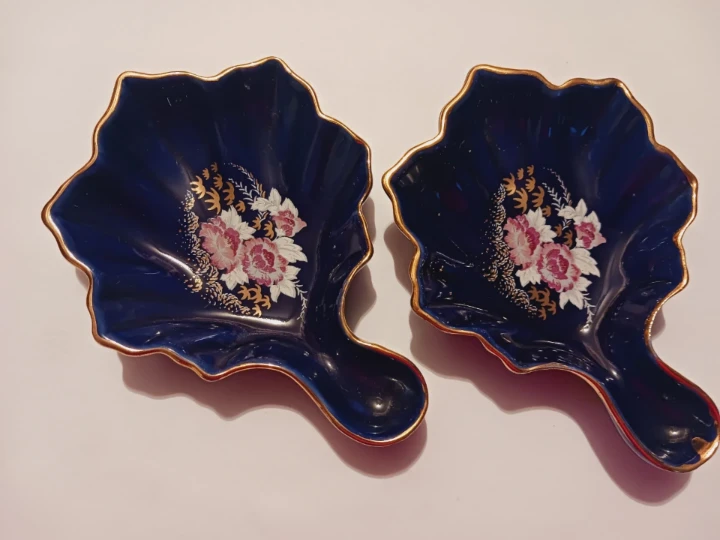Set of Two Cobalt Blue Floral Dishes