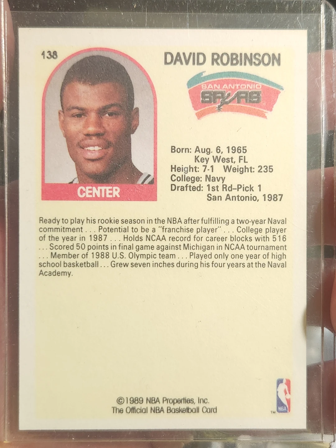 1989 NBA Hoops David Robinson Rookie Card - photo 4