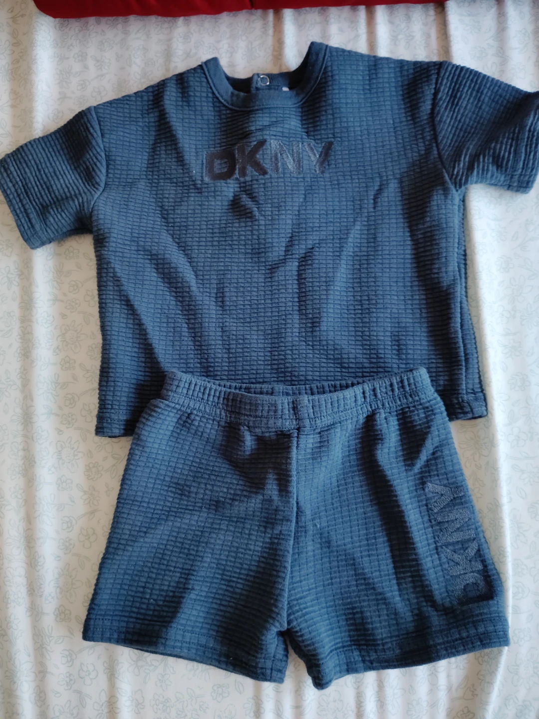DKNY Navy Waffle Knit Shorts Set