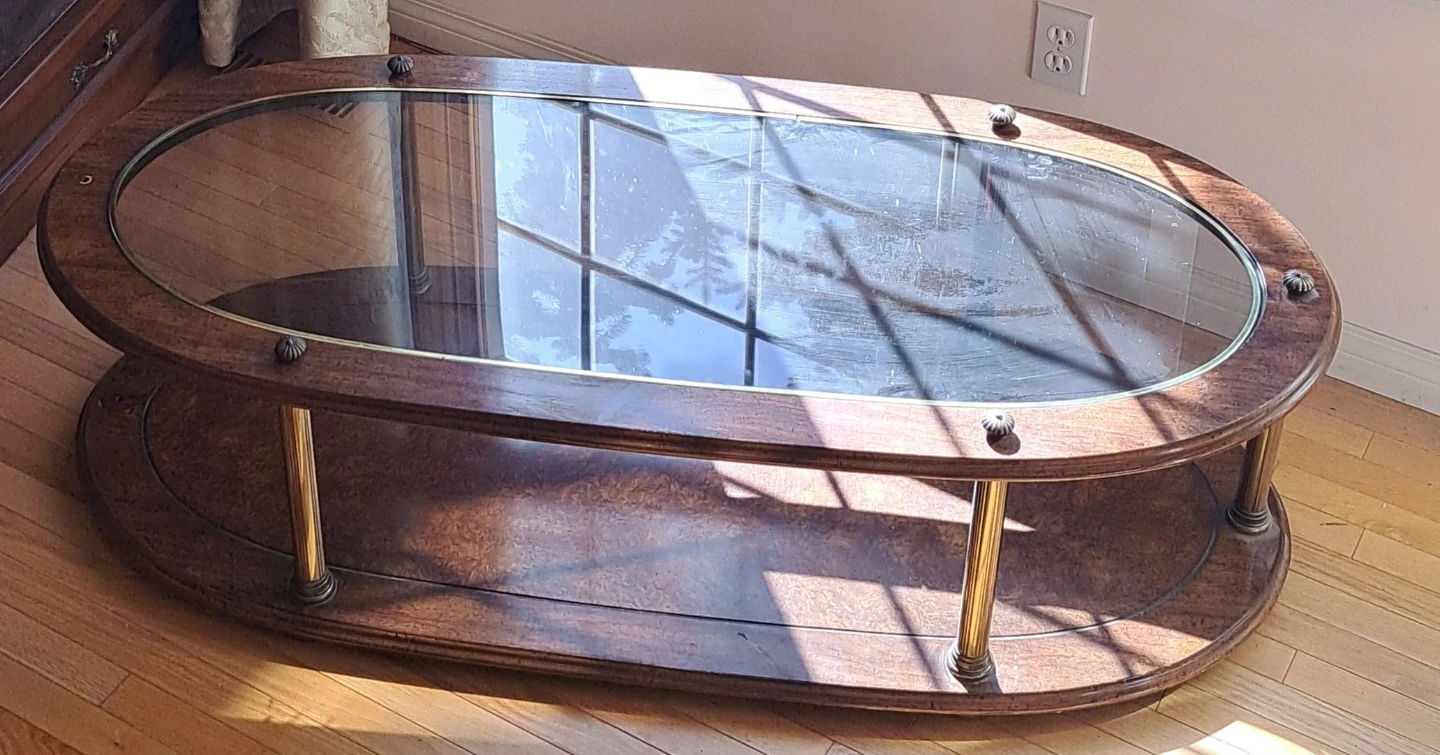 Oval Wood and Glass Coffee Table - photo 2