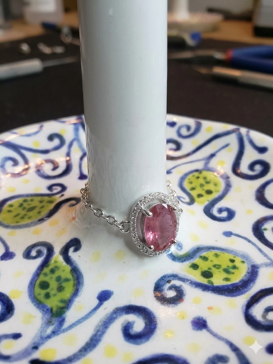 Artisan S925 Sterling Silver Halo Ring – Vibrant Magenta - photo 3