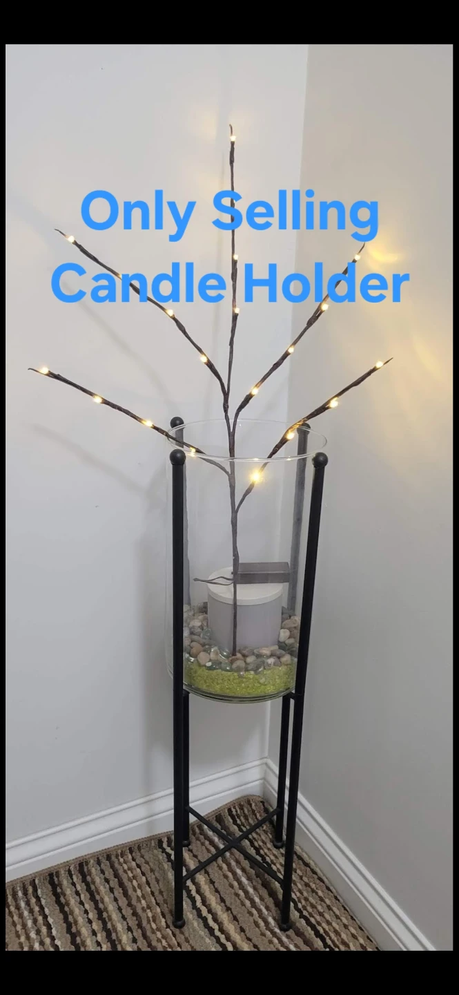 Tall Black Metal and Glass Candle Holder