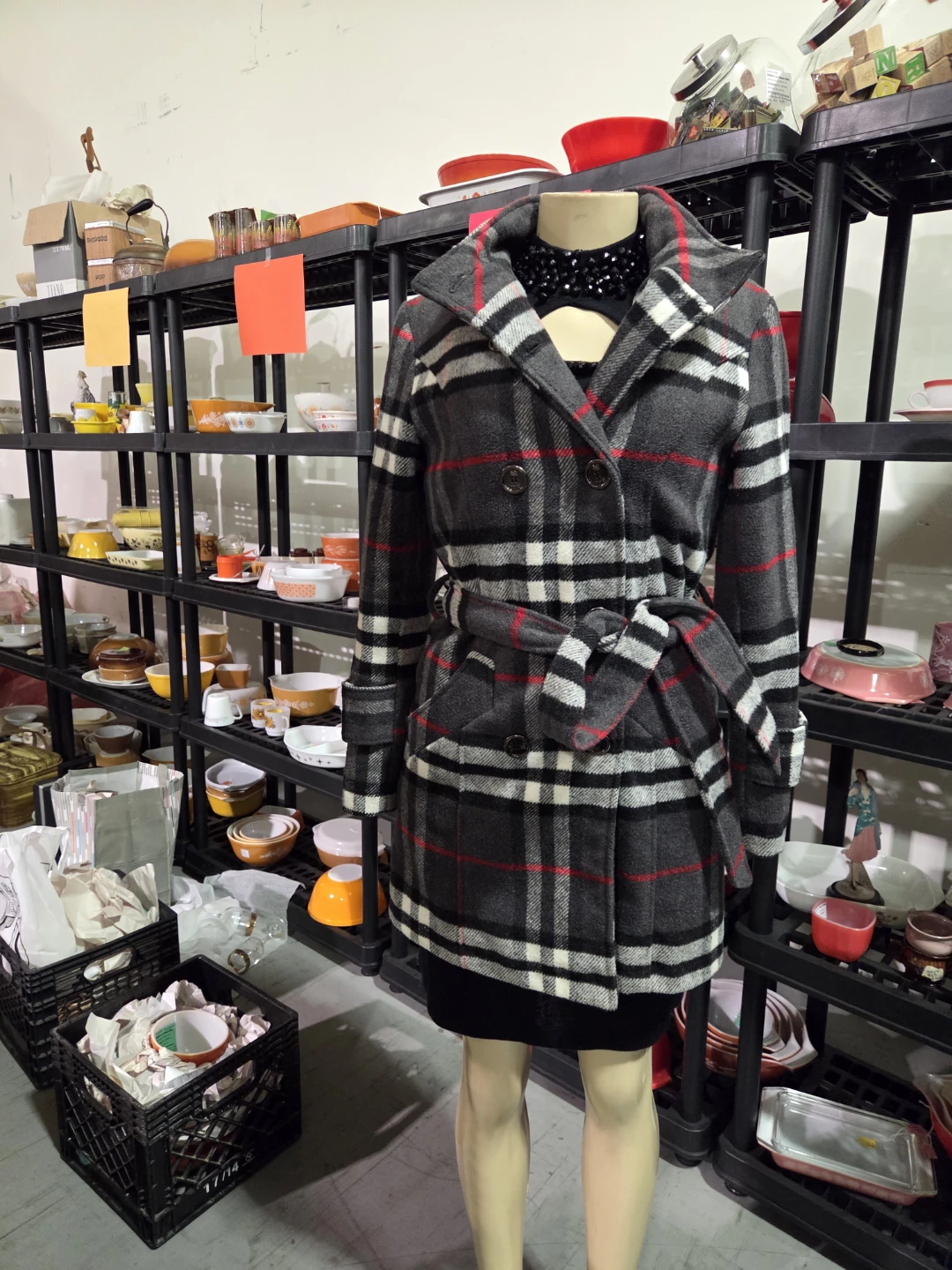 Trench Coat with Plaid Pattern