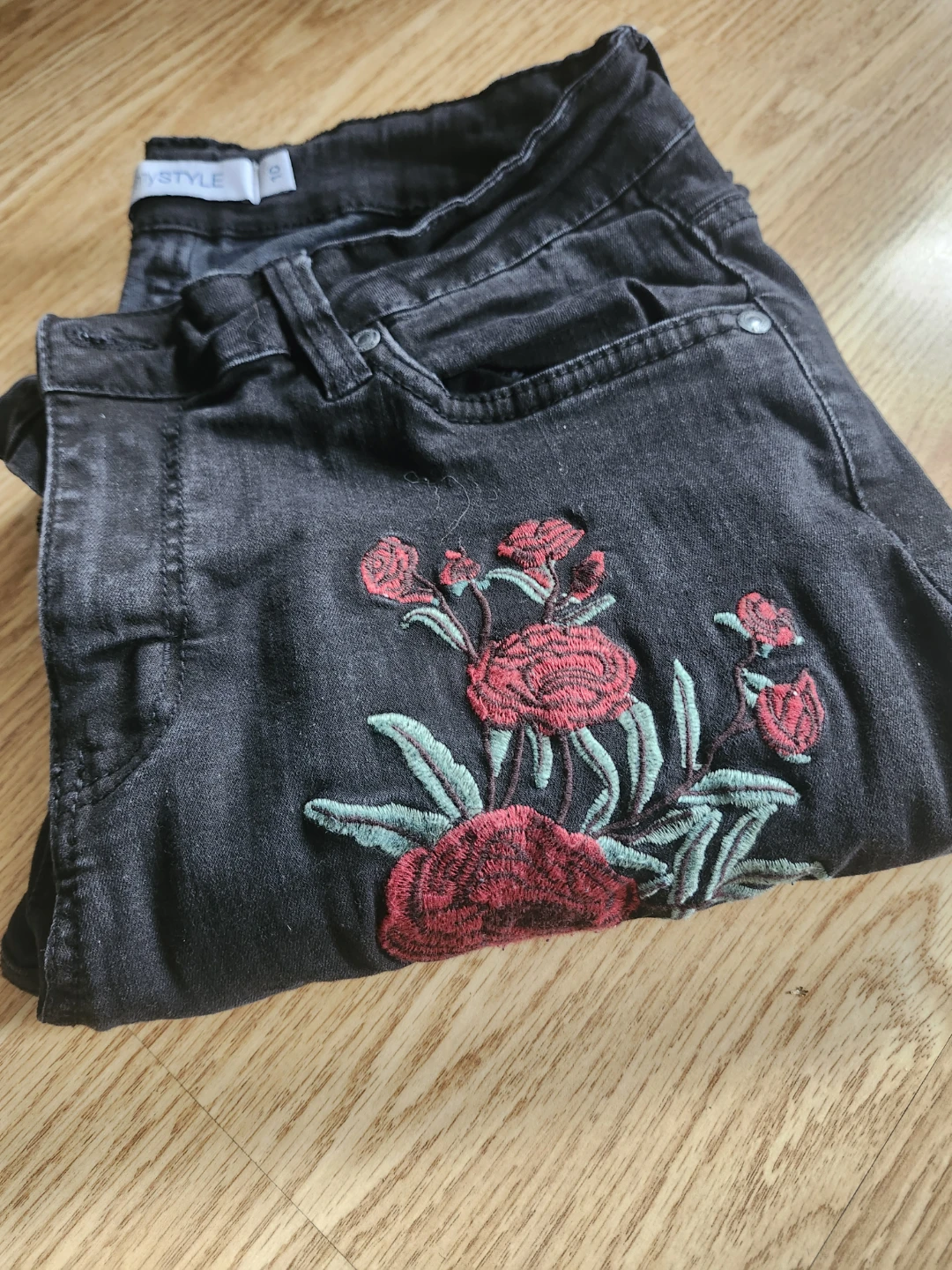 Black Embroidered Jeans