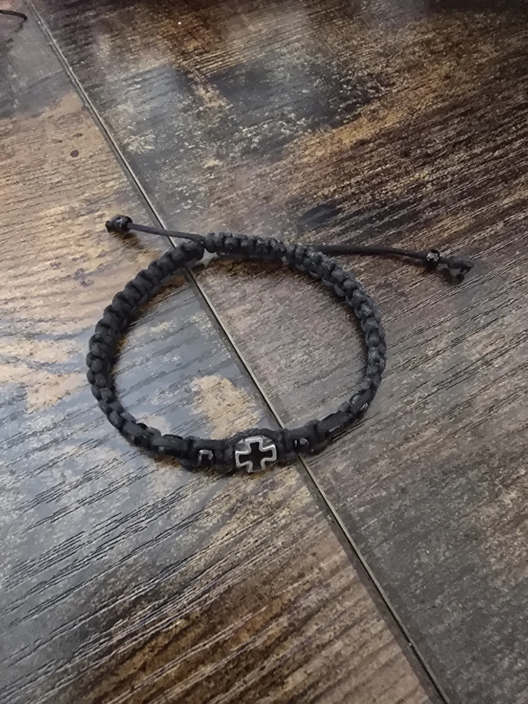 🏈Black Cord Bracelet with Cross Charm
