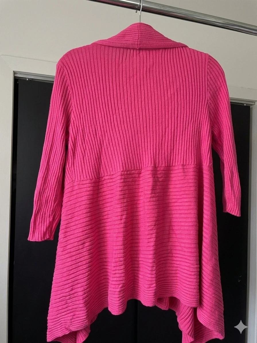 LAVENA Fuchsia Rib-Knit Open Drape Draped Cardigan - photo 2
