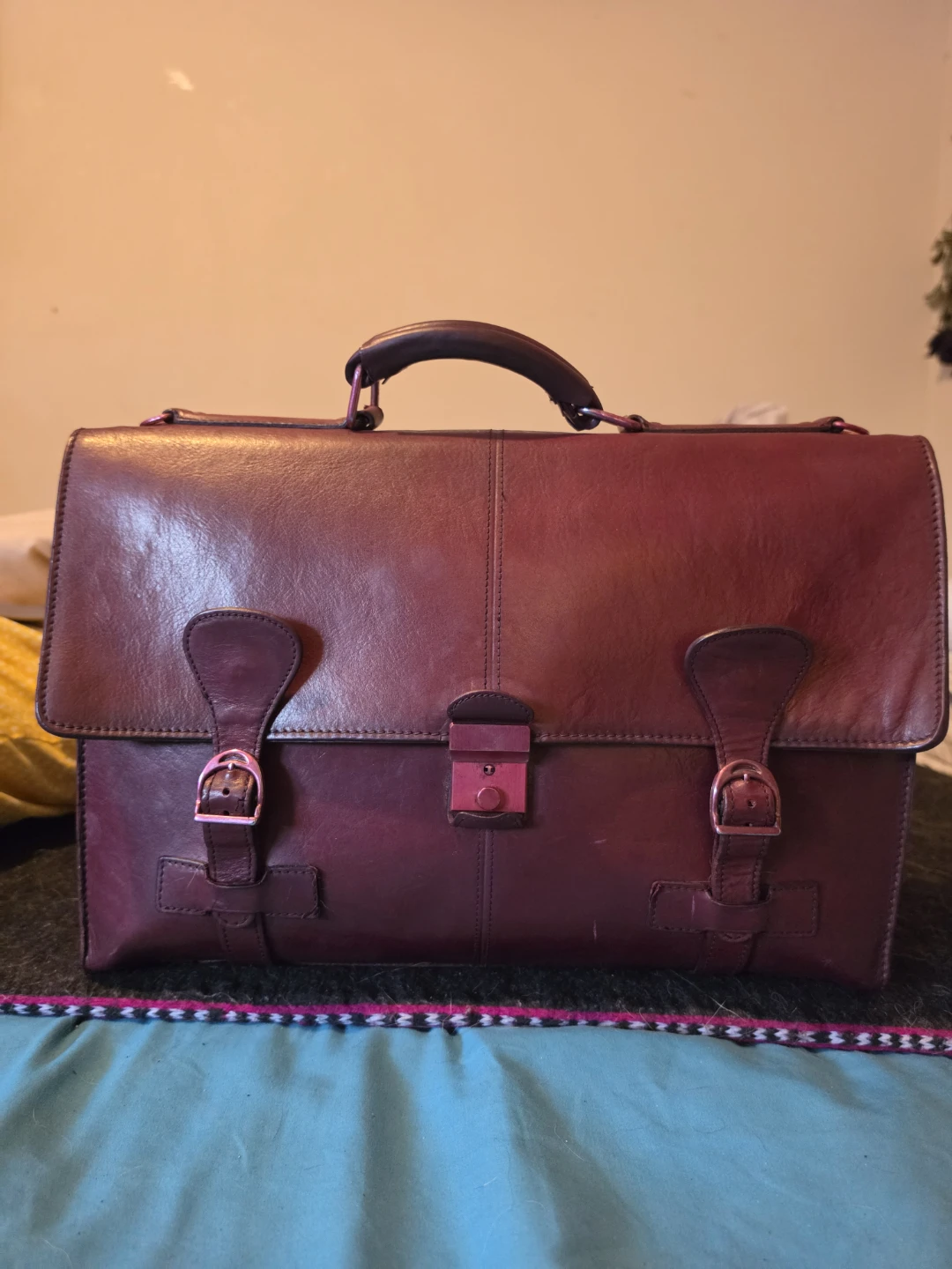 Burgundy Leather Briefcase - photo 2