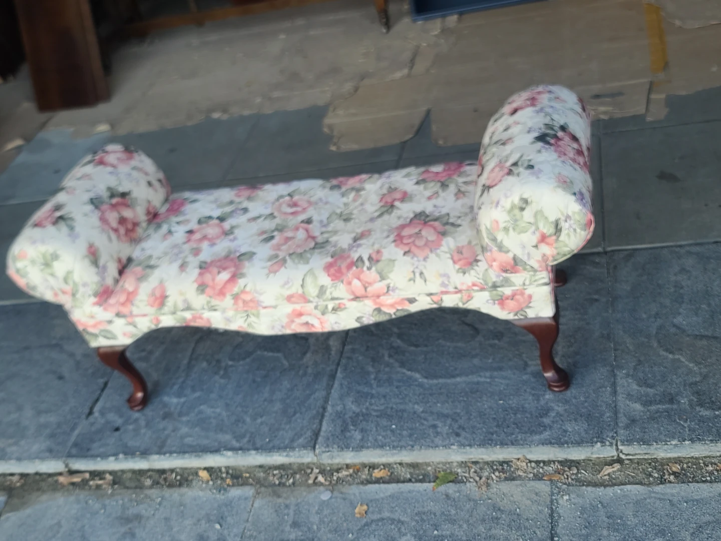 Floral pattern upholstered bench