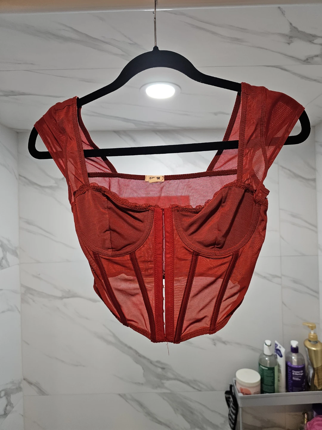 Garage Red Mesh Corset Top