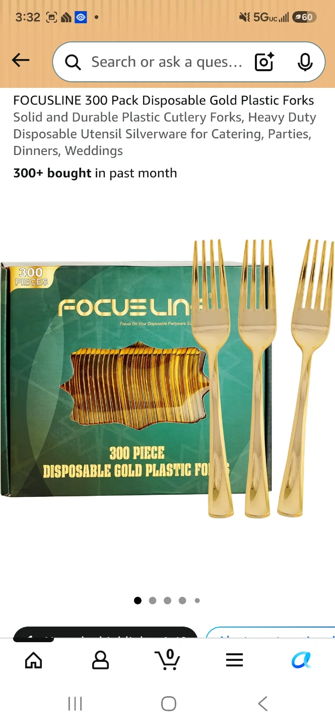 FOCUSLINE 300 Pack Disposable Gold Plastic Forks