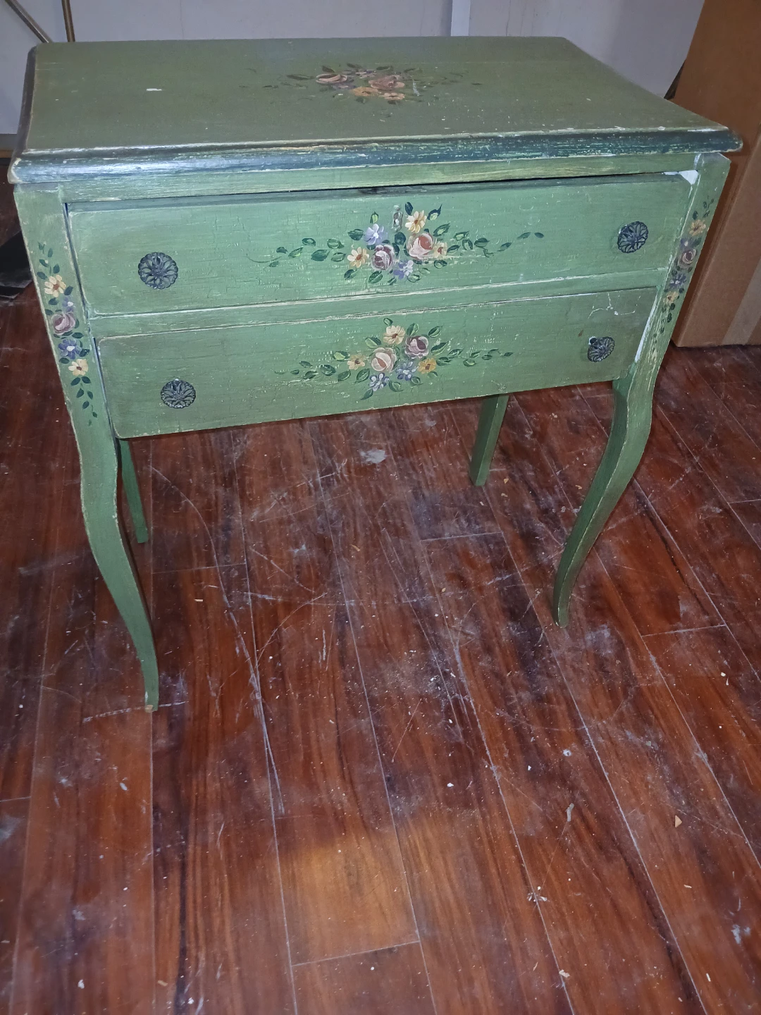 Vintage Hand-Painted Green Side Table