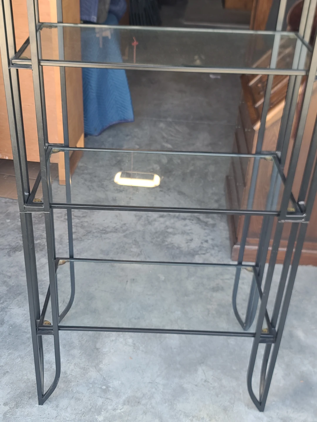 Modern Black Metal and Glass Etagere Shelving Unit - photo 3