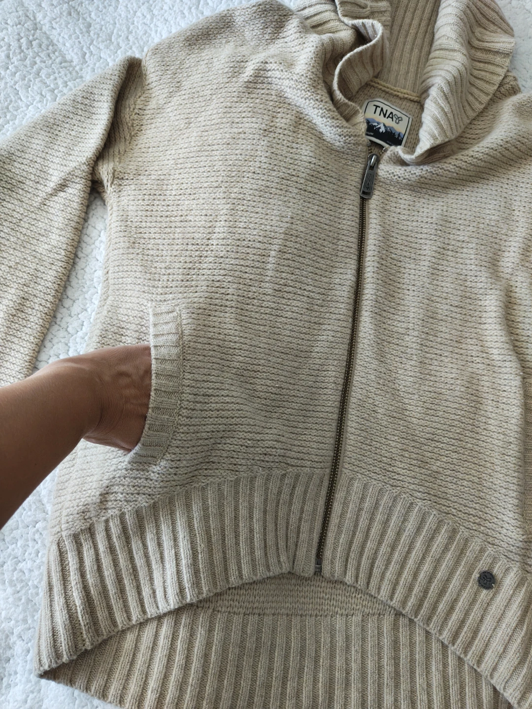 TNA Beige Zip-Up Knit Sweater - photo 3