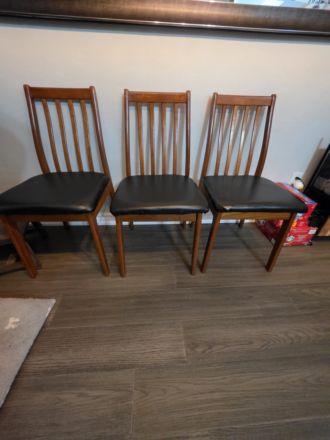 Set of 3 Wooden Dining Chairs with Black Upholstered Seats