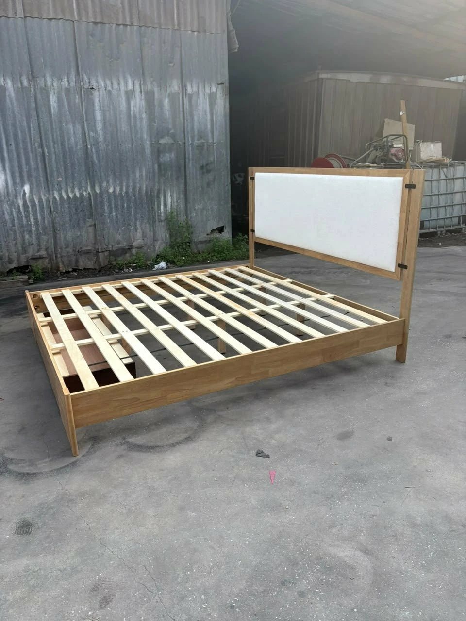Solid Wood Bed Frame with Fabric Headboard