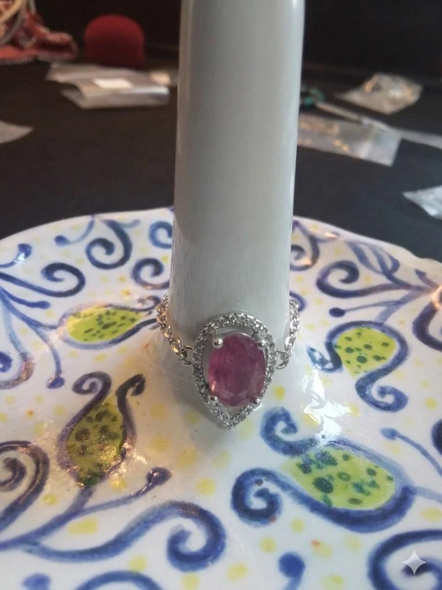 Artisan S925 Sterling Silver Halo Ring – Vibrant Magenta - photo 2