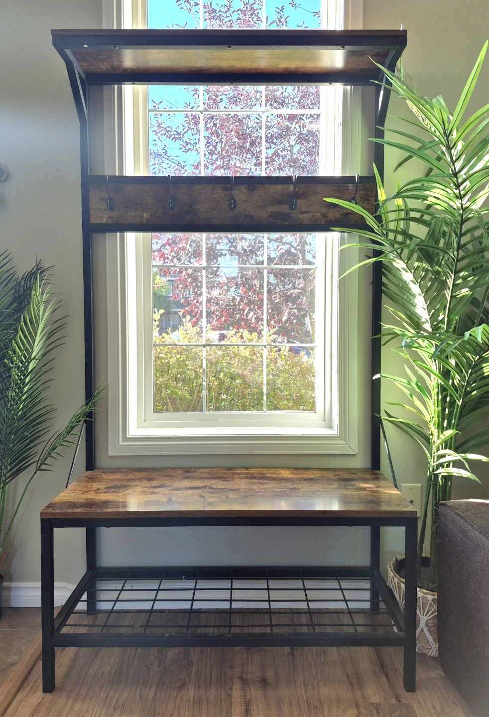 Industrial Hall Tree with Bench and Shoe Storage