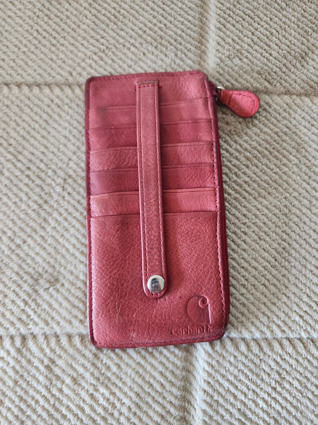 Carhartt red leather card case wallet