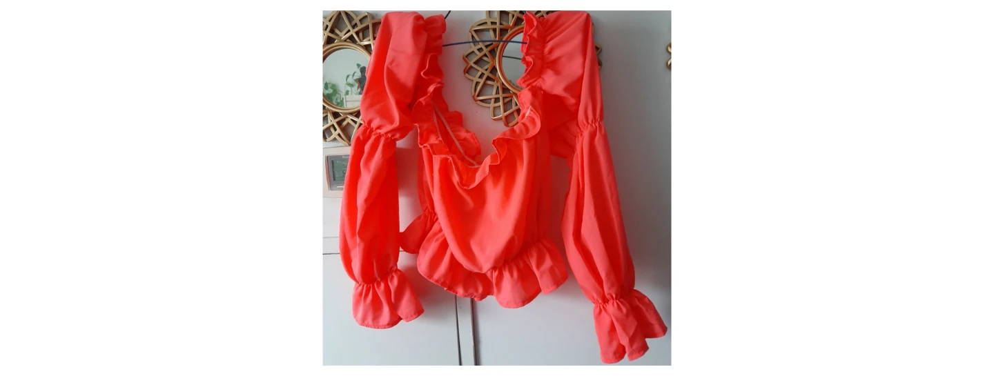 Coral Off-the-Shoulder Ruffle Crop Top - photo 3