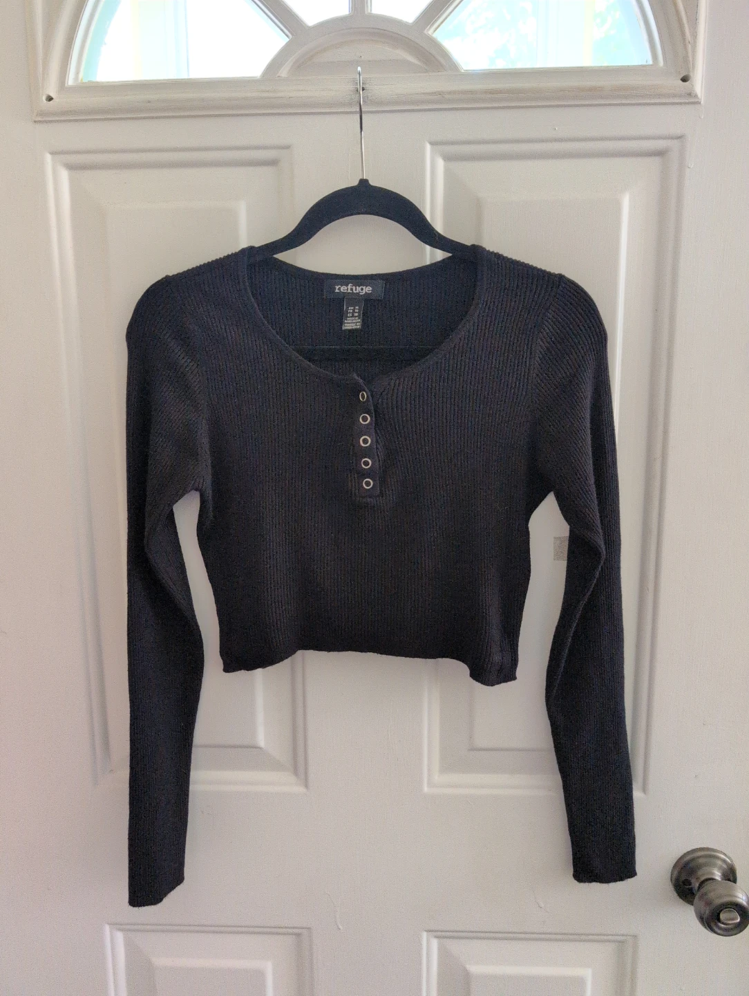 Refuge Black Ribbed Long Sleeve Cropped Top