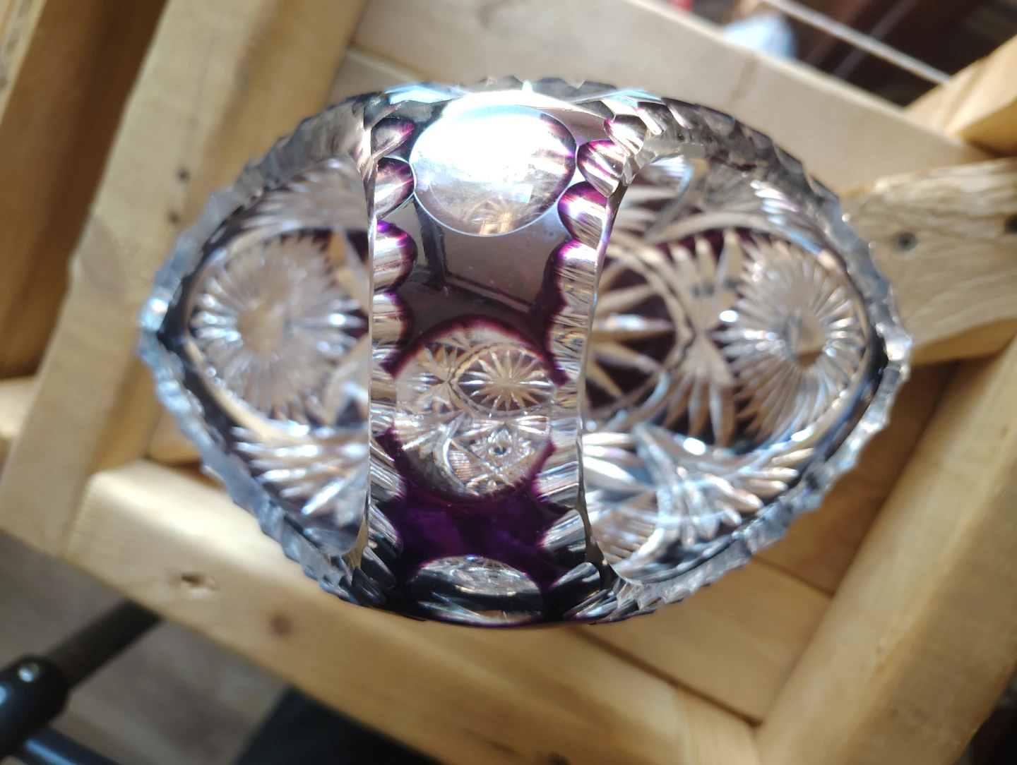 1960 Czech Purple Crystal Basket: Bohemian Glass Decor - photo 2