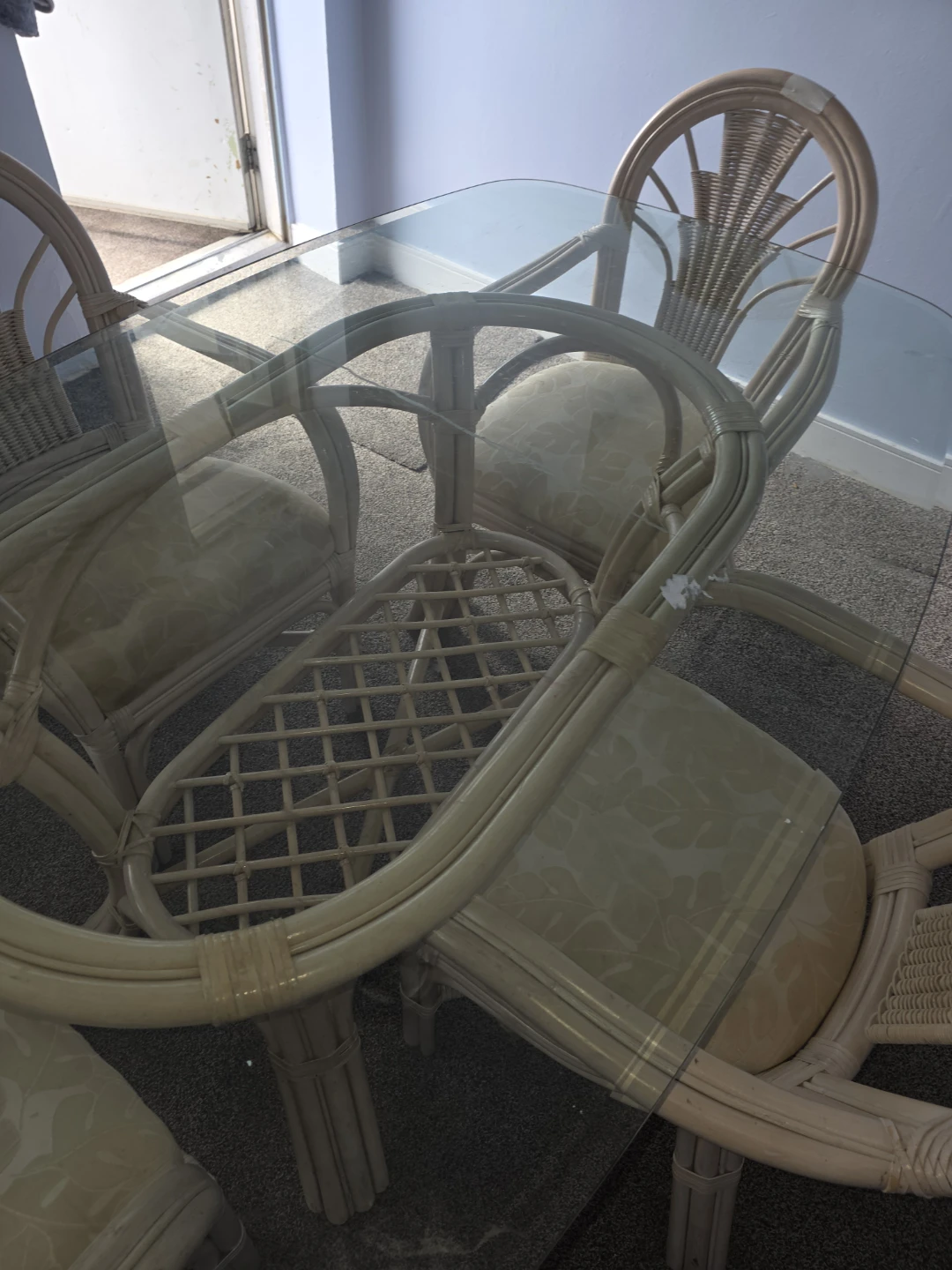 Rattan Dining Set with Glass Top Table