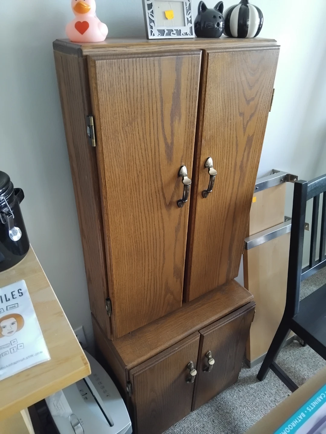Oak storage cabinet with doors