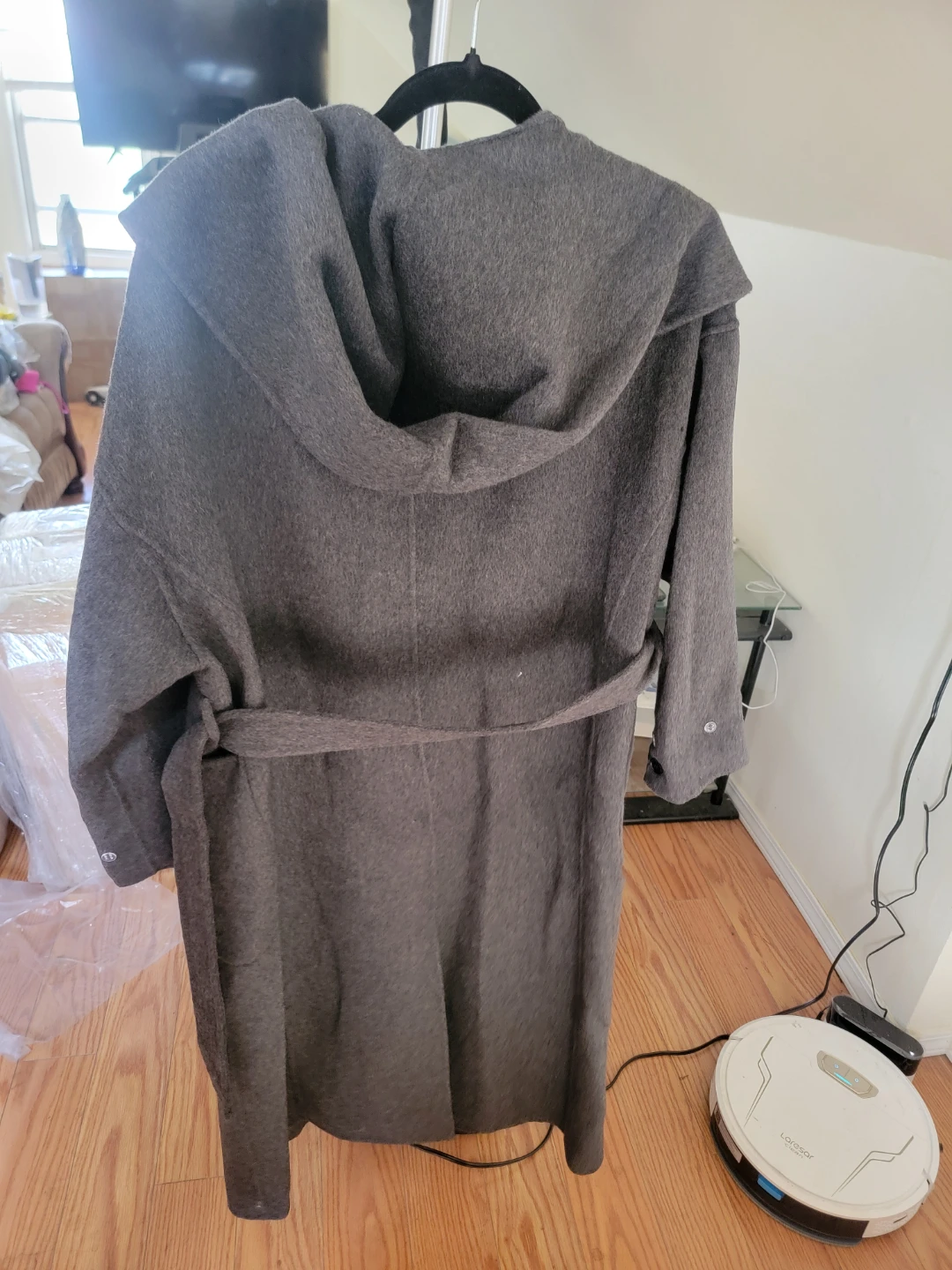 Dark Grey Hooded Wool Coat - photo 4