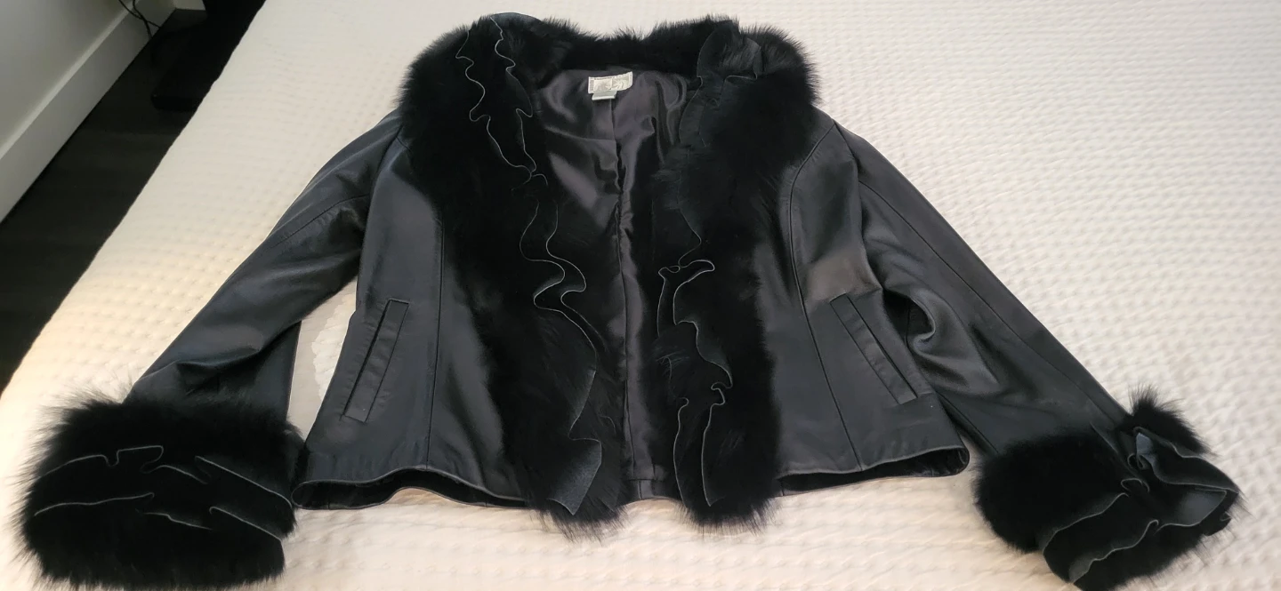 Alberto Makali  Leather Jacket with Fox Fur Trim