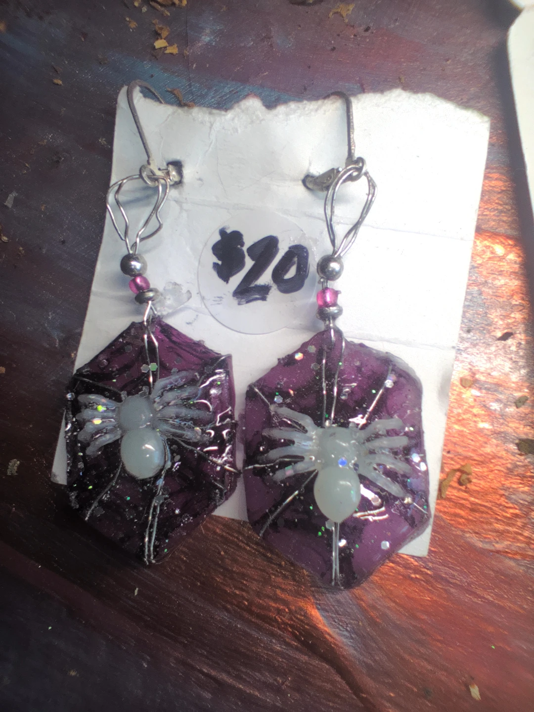 Handmade Resin Halloween Spider Web Dangle Earrings