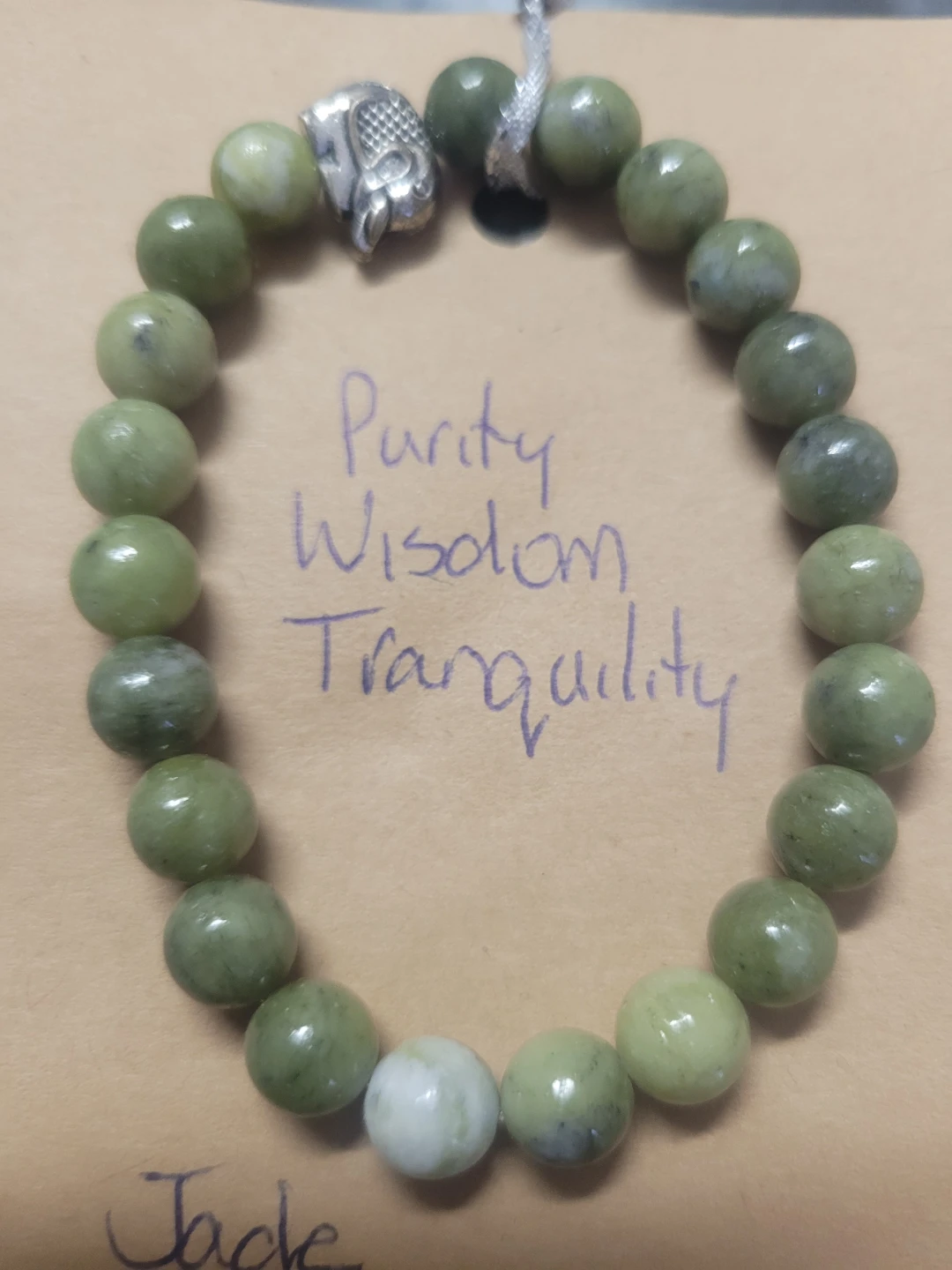 Purity Wisdom Tranquility Green Jade Beaded Bracelet - photo 2