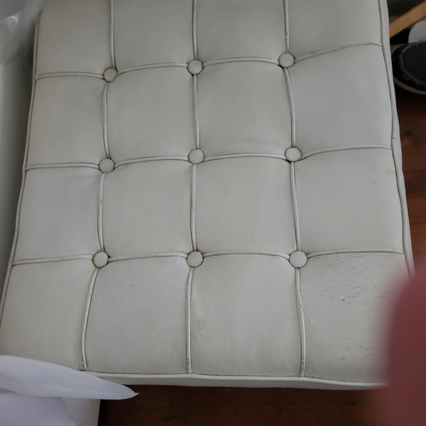 White Tufted Ottoman Stool - photo 2