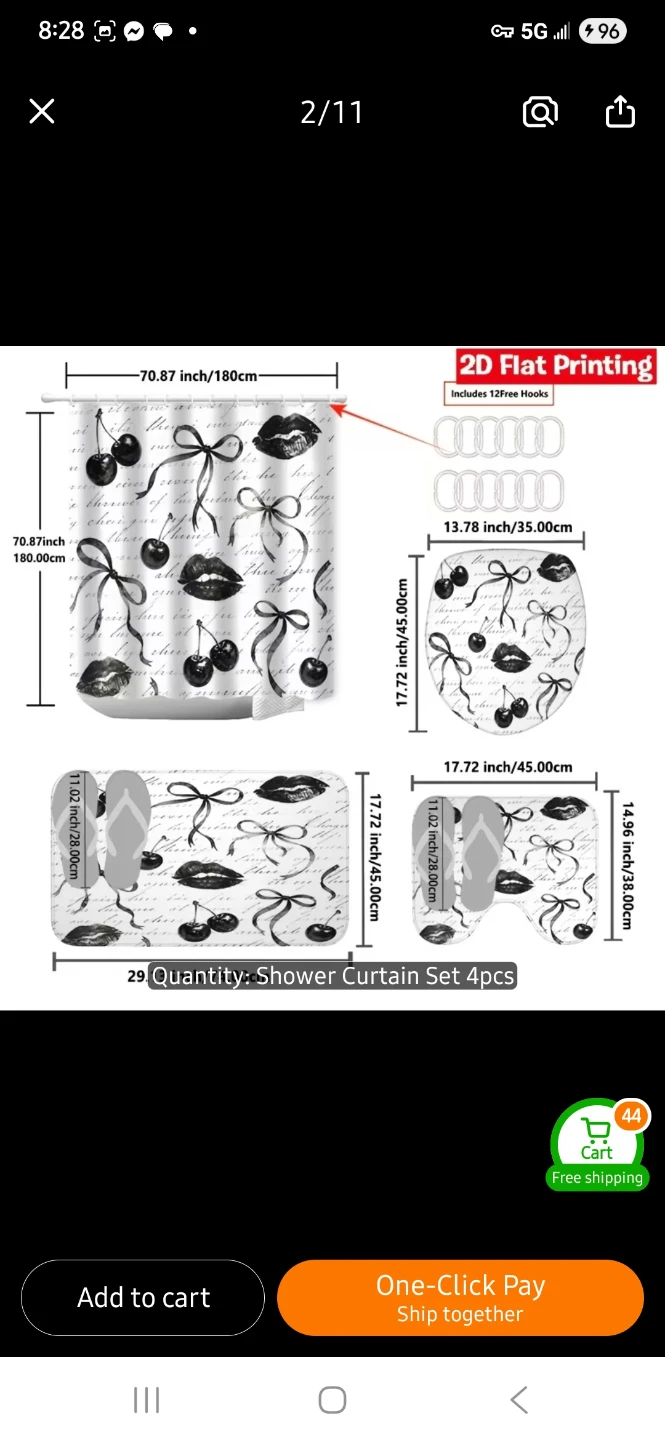 NEW 4pc Bathroom Shower Curtain Set with Cherry and Lip Print 💋 - photo 2
