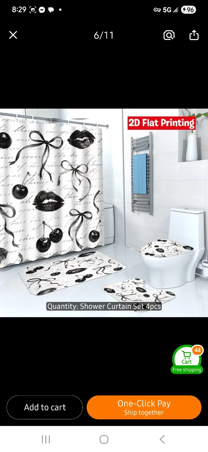 NEW 4pc Bathroom Shower Curtain Set with Cherry and Lip Print 💋 - photo 3