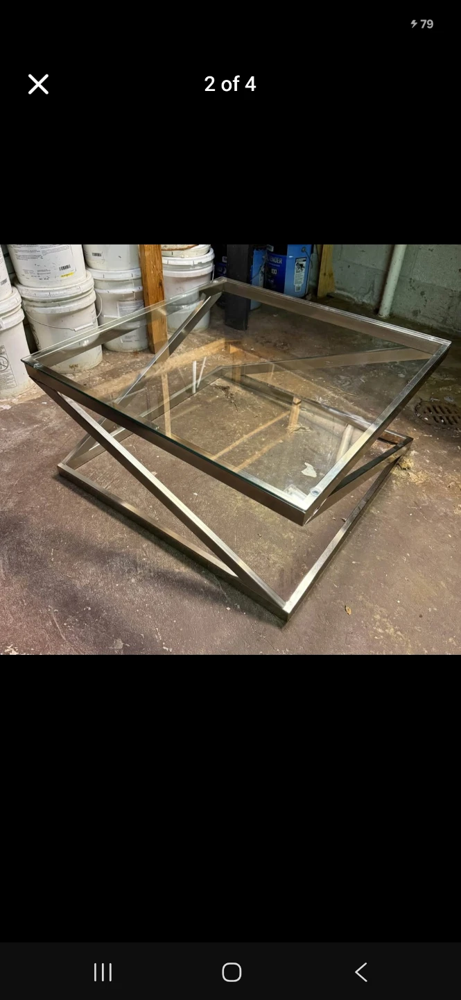 Modern Square Glass Coffee Table with Metal Base