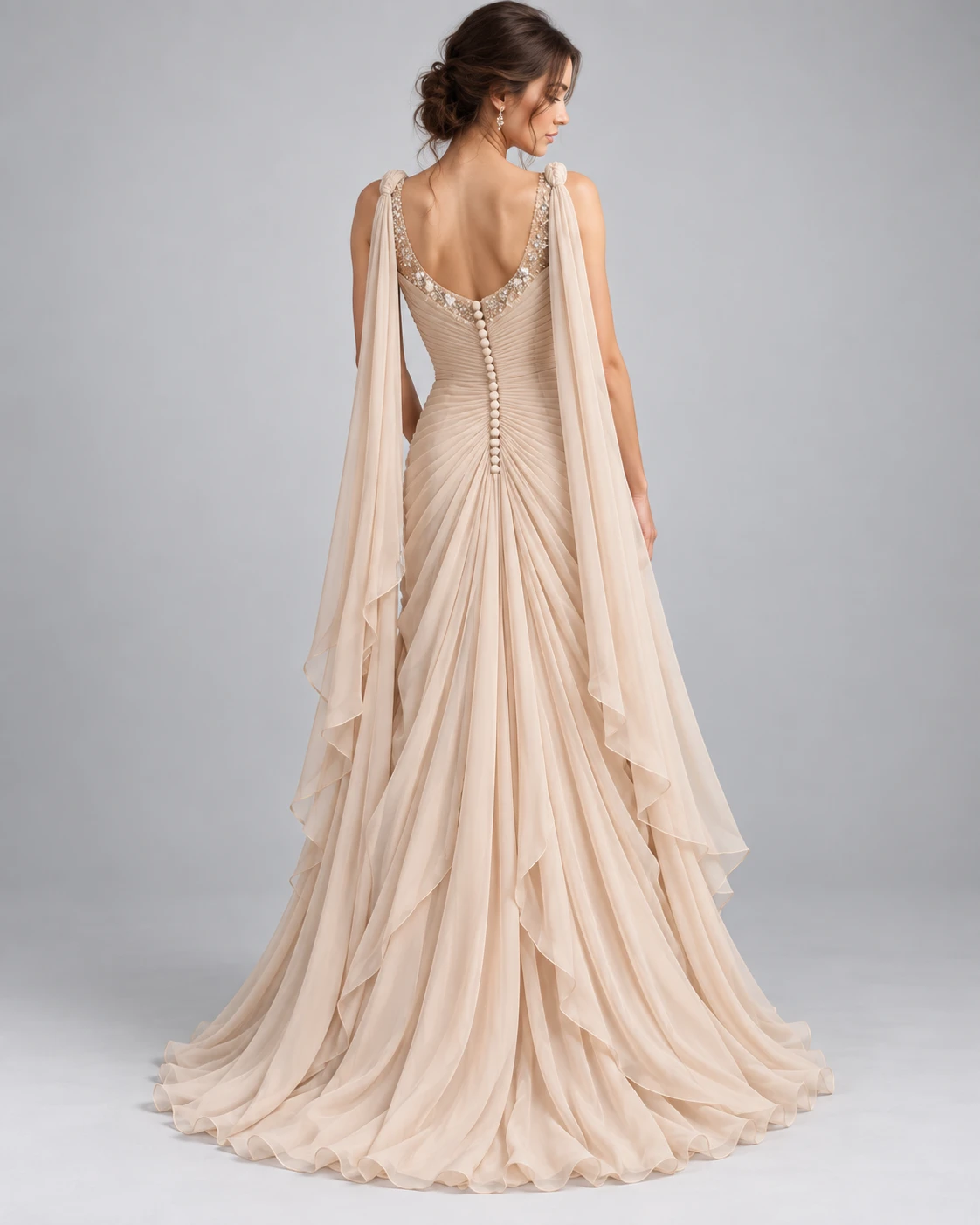 Beige Chiffon Formal Gown with Crystal Accents - photo 5