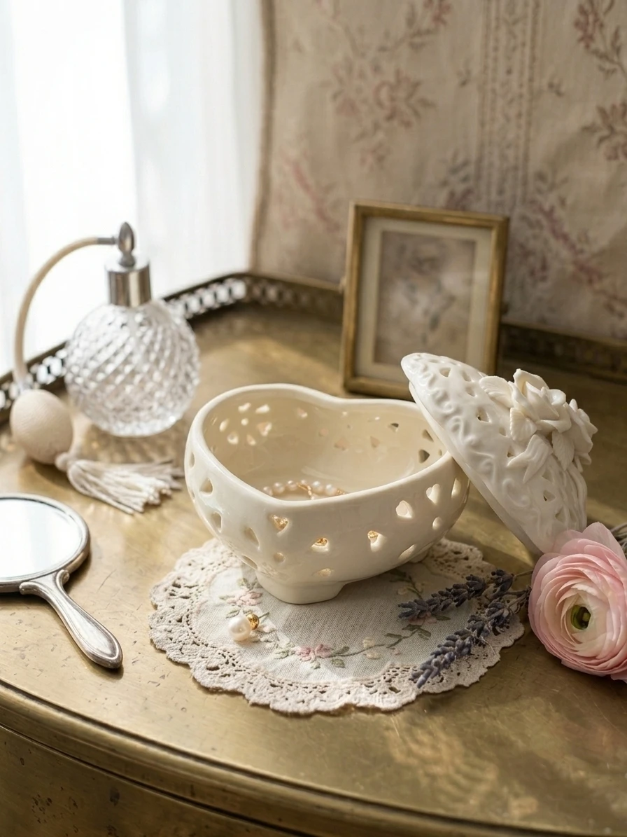 Vintage Heart Porcelain Jewelry Trinket Box | Coquette - photo 2