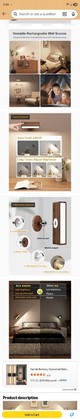 NEW/Unused- DetarZinLED Rechargeable Wall Sconces - 2 Pack - photo 3