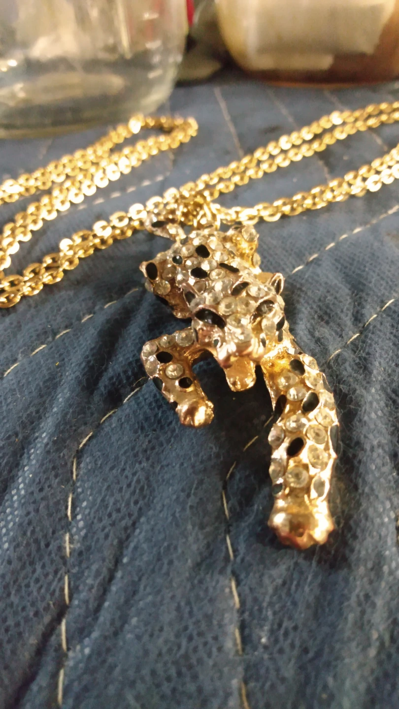 Gold-tone Leopard Rhinestone Necklace