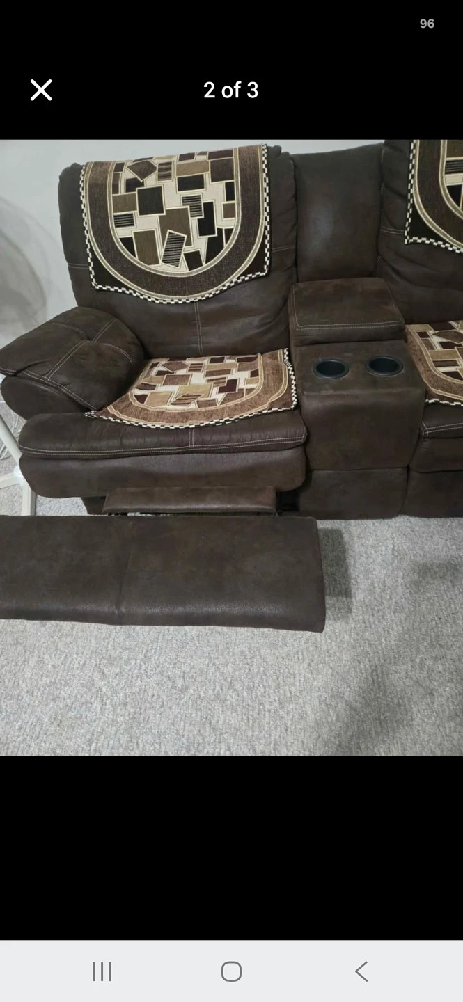 Brown Reclining Sofa with Cup Holders