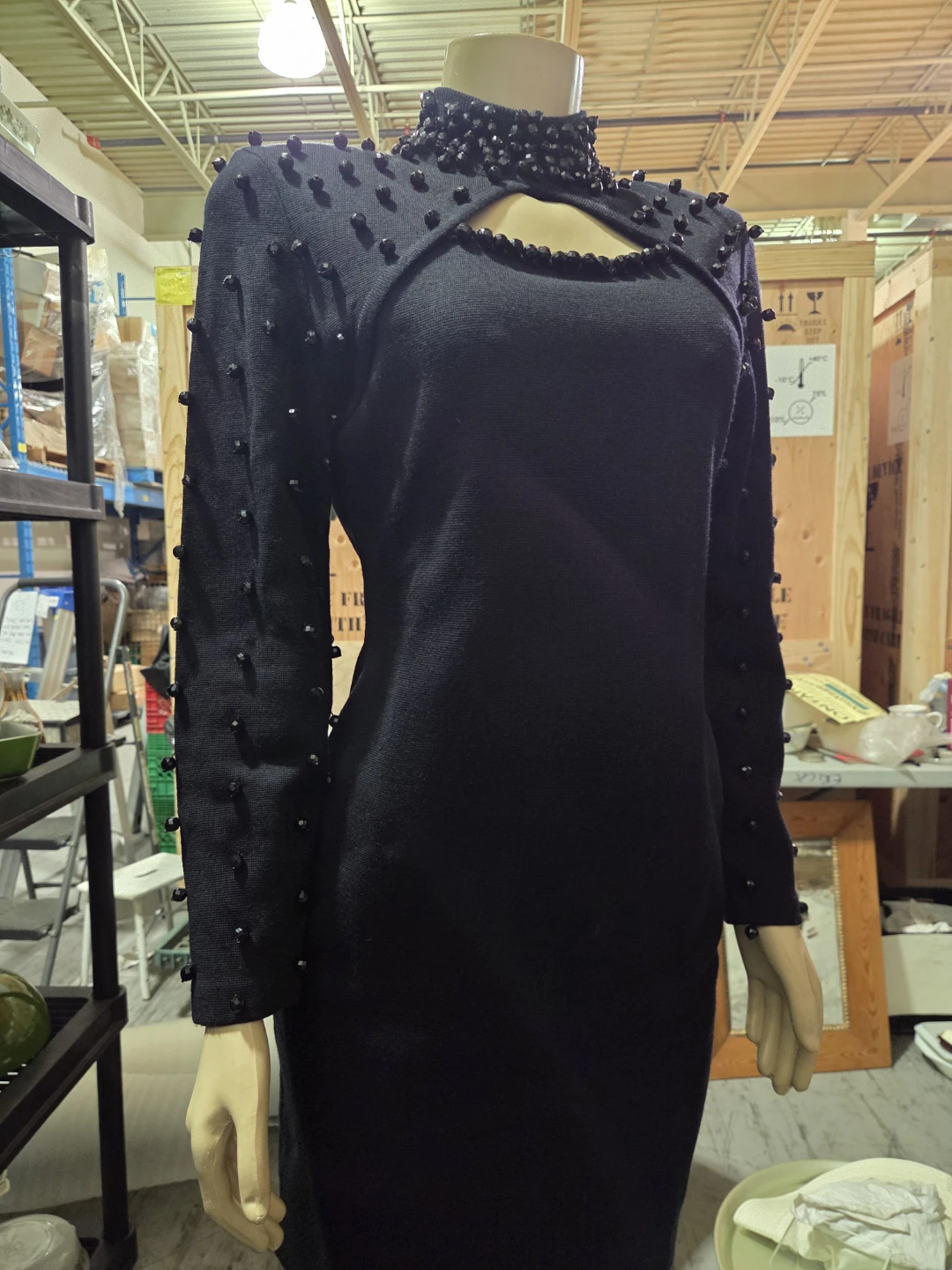 Black Beaded Dress with Cut-out Neckline - photo 2
