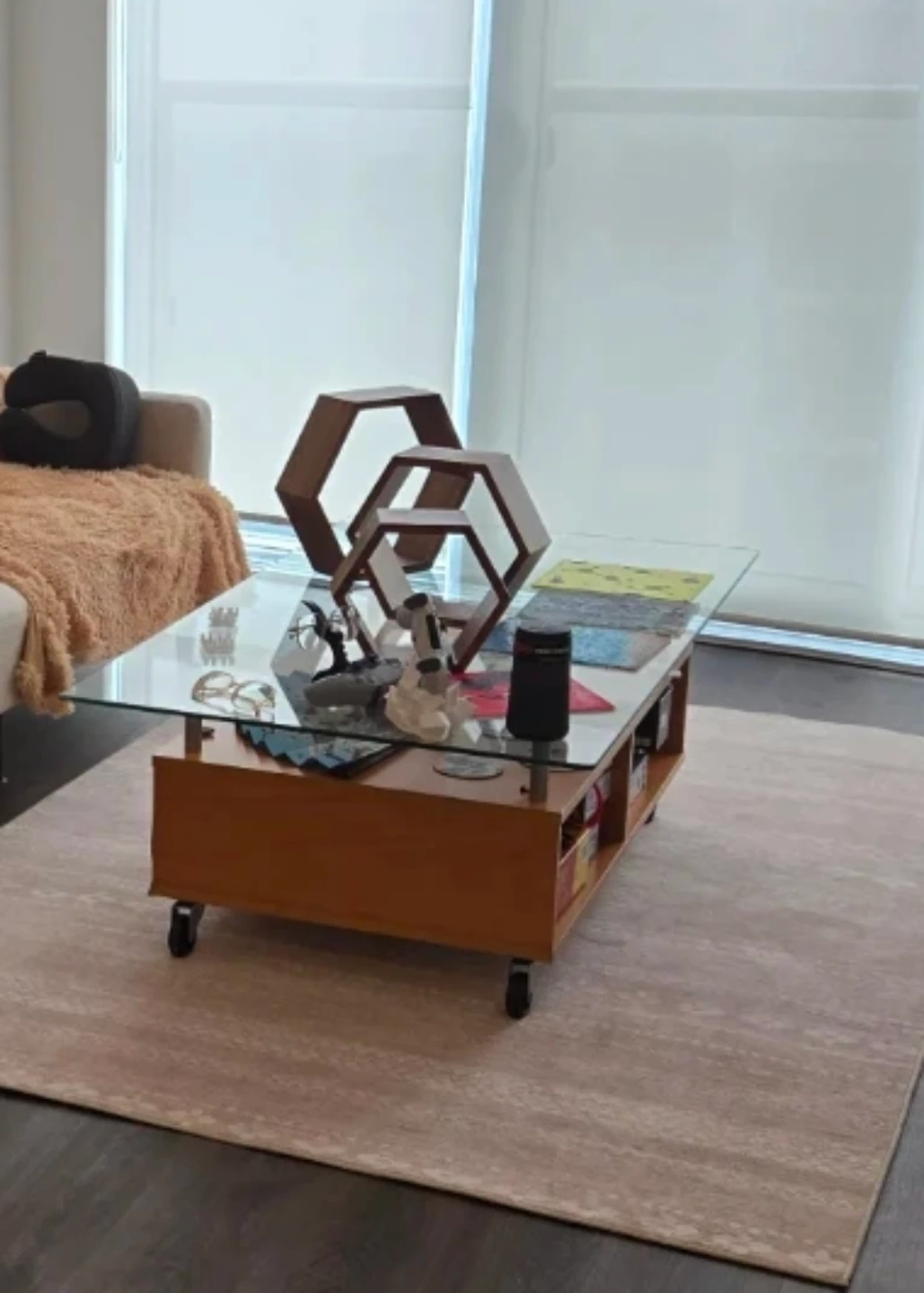 Coffee Table with Glass Top and Storage - photo 2
