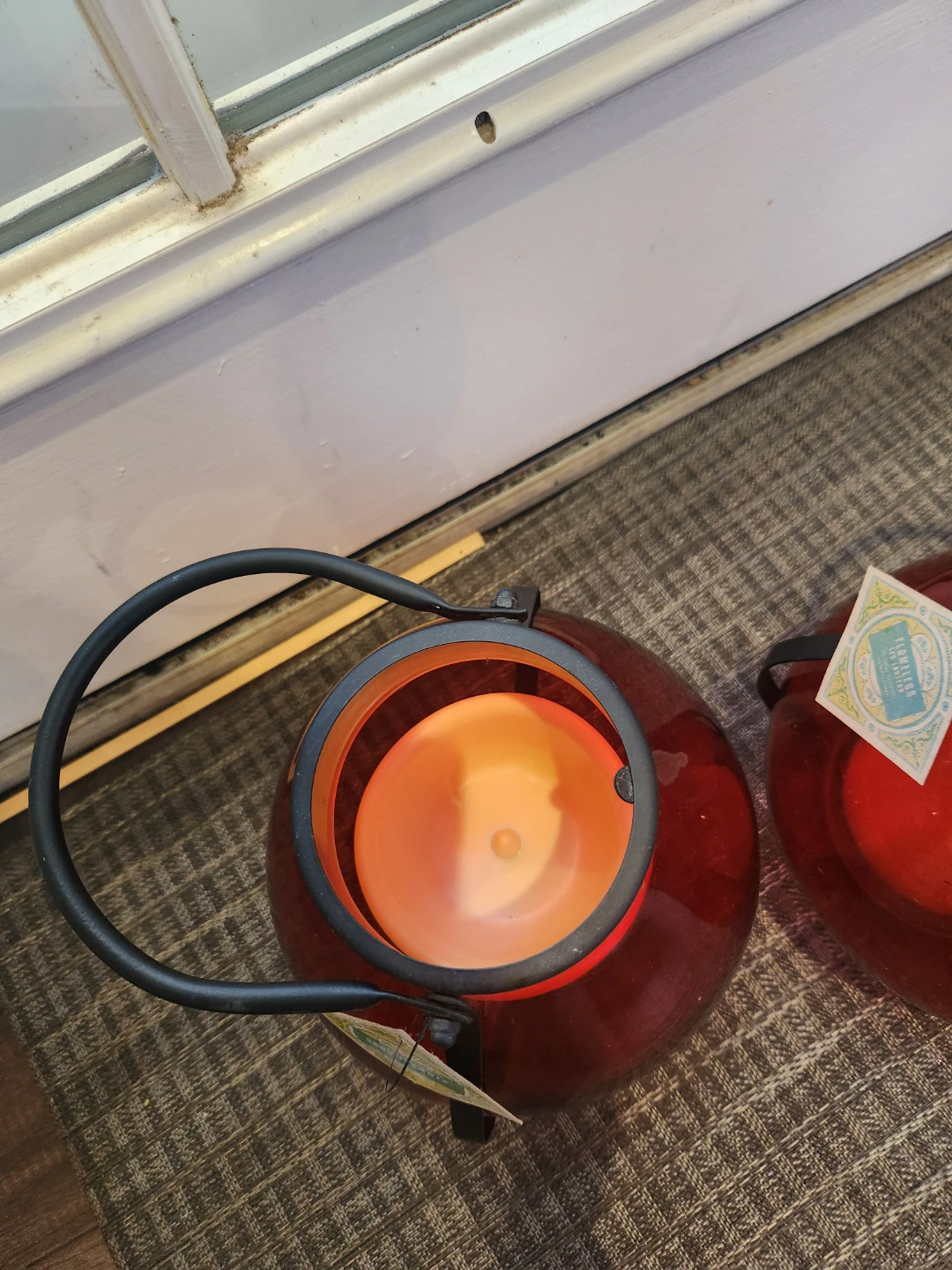 Set of Two Red Glass Flameless Lanterns - photo 2